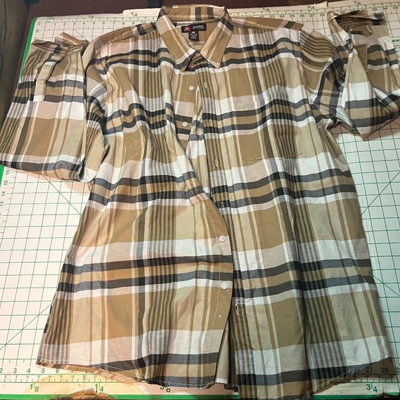 a zone mens plaid brown polyester blend stretch button shirt size 3x - Picture 1 of 3